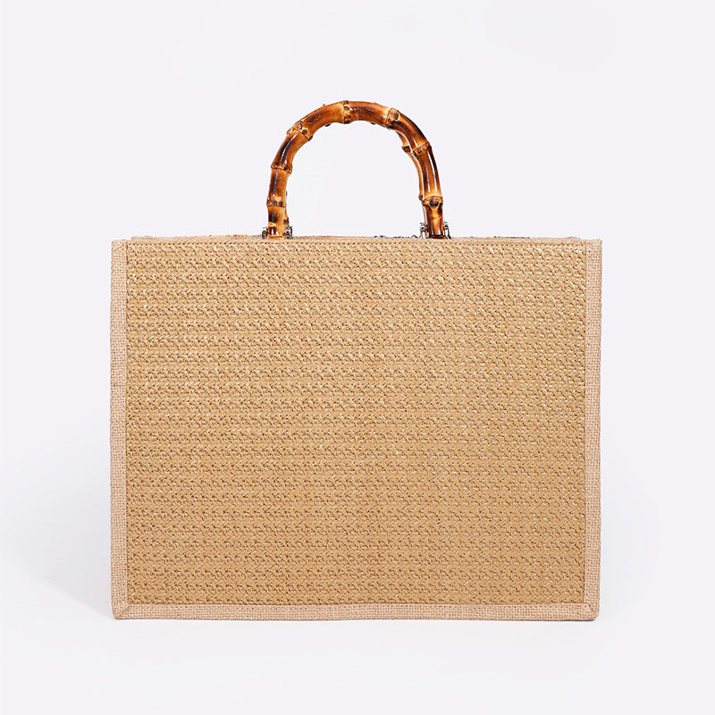 Qurlon VCAY Floral Embroidered Linen Top Handle Bag