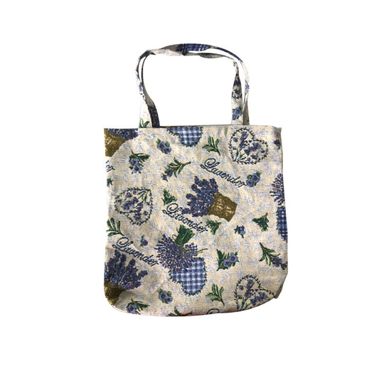 Qurlon Lavender Pattern Handbag Jacquard Tote Bag Convenient Pocket Book Bag Cloth Bag